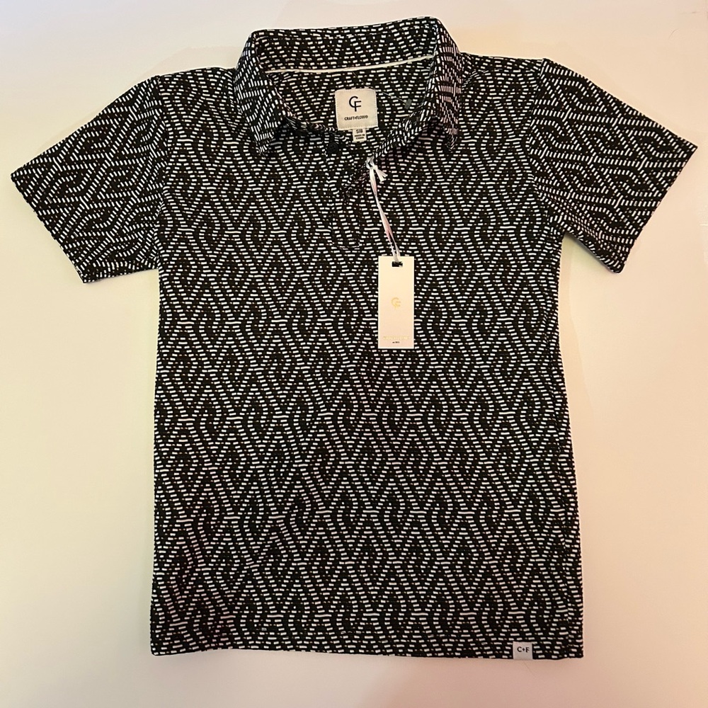 CF Men's Black and White Casual Button Down Shirt